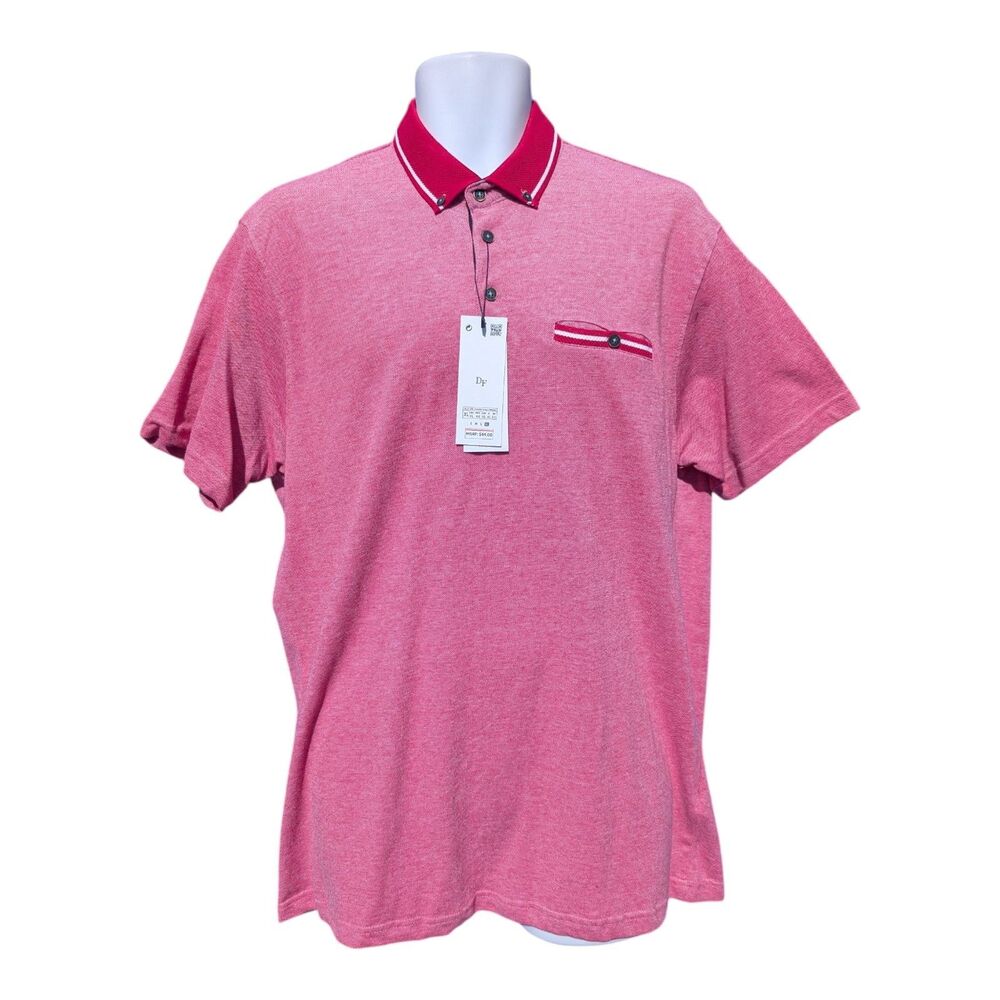 Denim & Flower Polo Shirt Men's Size XL Red Slim Fit Short Sleeve Preppy Cotton